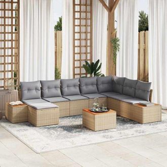 vidaXL Vidaxl - Conjunto De Sof&aacute; De Jard&iacute;n Con Coj&iacute;n 9 Pcs Beige Y Gris Claro