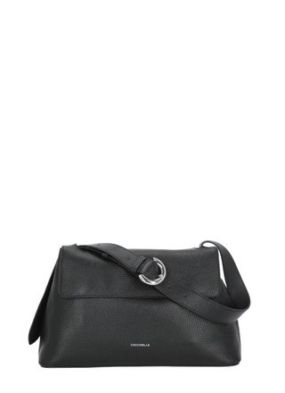 Coccinelle Textured Black Leather Shoulder Bag with Adjustable Strap