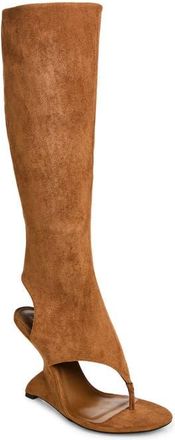 Jeffrey Campbell Whats-Up Knee High Sculpted Wedge Sandal Boot in Tan Suede at Nordstrom, Size 6.5