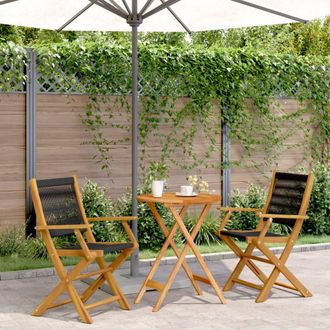vidaXL Juego De Bistro De 3 Piezas Polipropileno Y Madera Maciza Negro Vidaxl