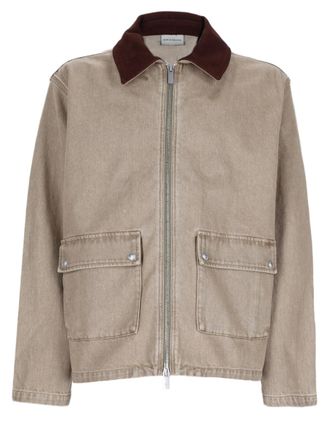 Dr&ocirc;le de Monsieur Boxy Organic Cotton Zip-Up Jacket With Leather Collar