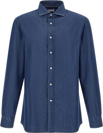 Brunello Cucinelli Overhemden, Heren, Blauw, 3Xl, Denim, Lichtgewicht Denim Overhemd