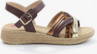 Heavenly Feet Womens Heavenly Feet SYMPHONY Womens Ankle Strap Sandals Chocolate/Leopard - Brown - Size: 8