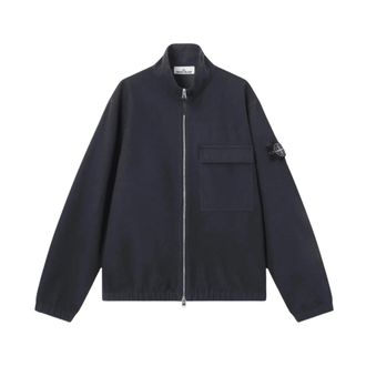Stone Island Wool Nylon Flannel-TC Overshirt - Heren - Jassen - Blauw - Maat: S Nylon
