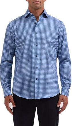 Bugatchi Devon OoohCotton Tech Check Long Sleeve Shirt in Classic Blue at Nordstrom, Size Xxx-Large