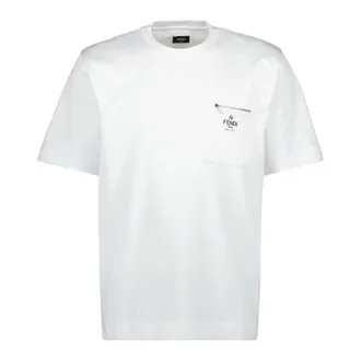 Fendi T-Shirts, male, White, L, Cotton T-shirt Spring-Summer 2025