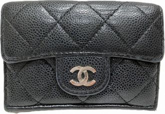 Chanel Black Grained Calfskin Wallet (Tri-Fold) (Pre-Owned)