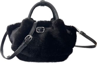 Generic Womens Plush Bags Winter Plush Clutch Purse Handbags For Women Belt Design Female Crossbody Bags Pleated Fluffy Handle Shoulder Bag(Black)