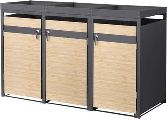 ML Design Ml-design Cobertizo De Exterior Para 3 Cubos De Basura De 240l 200x80x124 Cm Con Aspecto Alerce Antracita Mueble Cubrecontenedor De Acero Resistente C