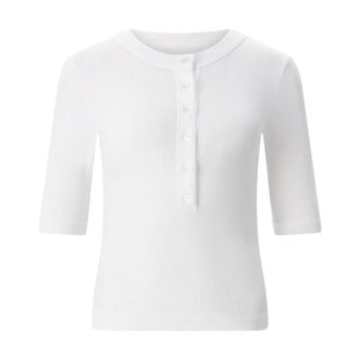 Citizens Of Humanity Geribbelde Top met Lange Mouwen en Knoopsluiting - Dames - Longsleeves - Wit - XS - Katoen - Tops
