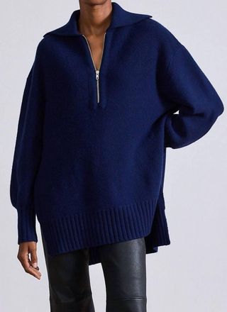 Apiece Apart Drippy Zip Neck Pullover In Navy