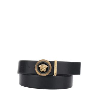 Versace Accessoires, Dames, Zwart, 100 CM, Leer, Medusa Biggie Lederen Riem 4 cm
