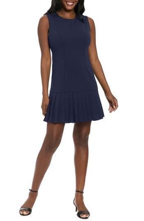 London Times Sleeveless Pleated Drop Waist Dress in Navy Blazer at Nordstrom Rack, Size 10