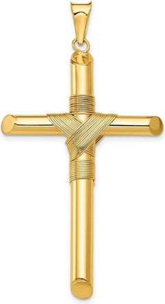 Diamond2Deal 14k Yellow Gold Polished Center Wrap Tube Cross Pendant
