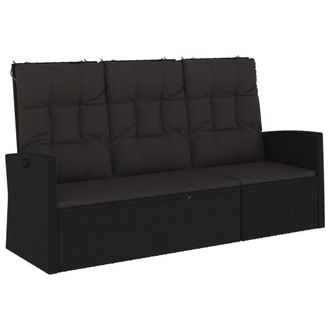 vidaXL Banco Jard&iacute;n Reclinable Y Cojines Rat&aacute;n Sint&eacute;tico Negro 173 Cm Vidaxl