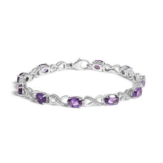 House of Brilliance 925 Sterling Silver Oval Purple Amethyst and Diamond Infinity Link Bracelet