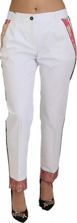 Dolce & Gabbana White Jacquard Cotton Blend Mid Waist Womens Pants (Pre-Owned)
