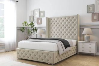 Comfort Beds Emily Plush Bed Frame With Mattress-50 Upholstered Wingback in Cream | Size: Single