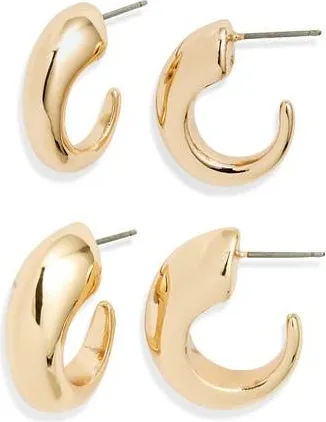 Open Edit Set of 2 Tapered Hoop Earrings in Gold at Nordstrom Rack