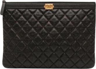 Chanel Pre-owned Quilted Caviar Leather Clutch - Dames - Vintage Clutch - Zwart - ONE Size - Vintage
