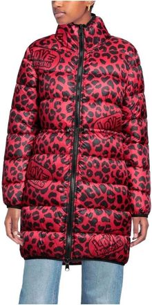 Love Moschino Parkas, female, Red, Size: M Leopard Print Down Jacket
