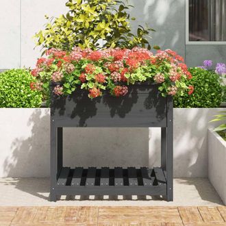 Berkfield Home Planter with Shelf Grey 82.5x82.5x81 cm Solid Wood Pine