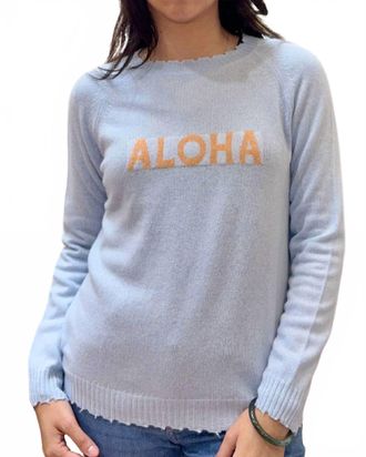 Colori Custom Frayed Crew aloha Sweater In Cielo/apricot