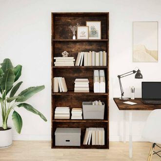 Berkfield Home Book Cabinet Smoked Oak 80x30x189 cm Engineered Wood in Brown | Size: 80 x 30 x 189 cm
