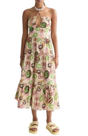 Scotch & Soda Keyhole Halter Stretch Cotton Seersucker Midi Sundress in Desert Floral Canyon Clay at Nordstrom, Size 10 Us