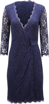 Diane Von F&uuml;rstenberg Diane Von Furstenberg Wrap Dress in Navy Blue Rayon and Lace