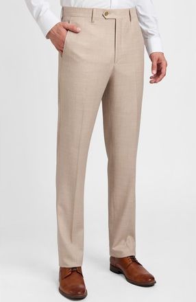 Santorelli Roma2 Super 130s Bi-Stretch Wool Trousers in Tan at Nordstrom, Size 34