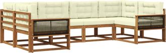 vidaXL Conjunto De Sof&aacute;s De Exterior 6 Uds. Natural Y Crema Vidaxl