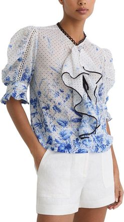 Reiss Minni Floral Print Ruffle Blouse