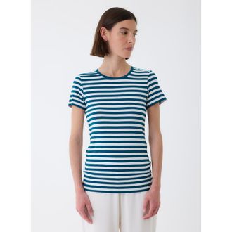 Majestic Filatures Soft Touch Striped Short Sleeve T-Shirt in Bleu Majestic at Nordstrom, Size 2