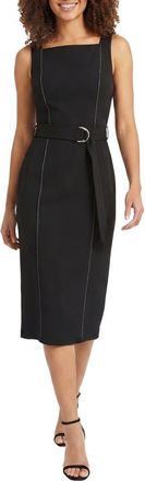 Maggy London Belted Midi Dress in Black at Nordstrom, Size 16