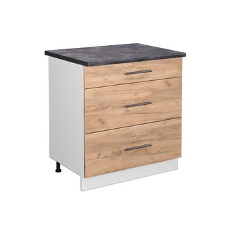 Vicco Mobiletto Base Per Cucina Fame-line, Quercia Dorata, 80 Cm Con 3 Cassetti, Pl Antracite