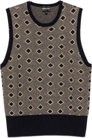 Emporio Armani Mouwloze trui met ruitpatroon en ronde hals - Heren - Tops zonder mouwen - Blauw - XL - Tops