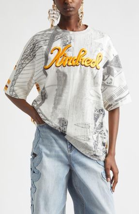 Zimmermann Alchemy Oversize Embroidered Cotton Graphic T-Shirt in Golden Stripe at Nordstrom, Size 0P