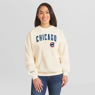 WEAR by Erin Andrews Womens WEAR by Erin Andrews Cream Chicago Cubs Heavyweight Crew Neck Sweatshirt at Nordstrom, Size Medium