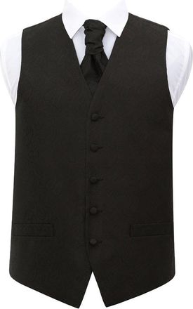 DQT New Paisley Black Mens Waistcoat and Cravat Set - 48