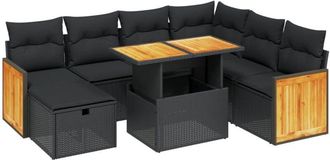 vidaXL Set De Sof&aacute;s De Jard&iacute;n 8 Piezas Y Cojines Rat&aacute;n Sint&eacute;tico Negro Vidaxl