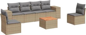 vidaXL Vidaxl - Set Sof&aacute;s De Jard&iacute;n 7 Piezas Y Cojines Rat&aacute;n Sint&eacute;tico Beige