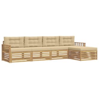 vidaXL Conjunto De Sof&aacute;s De Exterior Con Coj&iacute;n 5 Pcs Y Beige Poli&eacute;ster Vidaxl