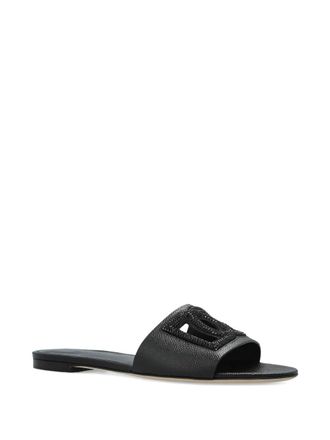 Dolce & Gabbana Womens-Dg-Logo Leather Slides
