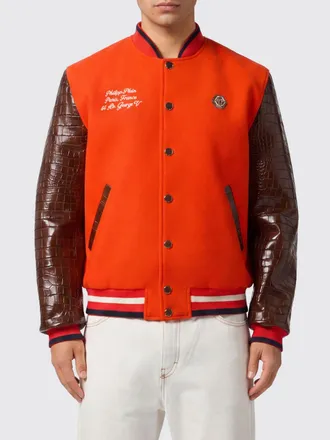 Philipp Plein Two-Tone Crocodile-Effect Calfskin Leather Varsity Bomber Jacket