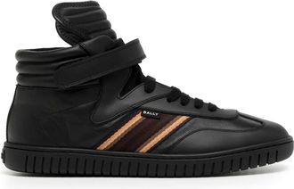 Bally side-stripe leather high-top sneakers - men - Leather/Leather/Rubber - 42.5 - Black