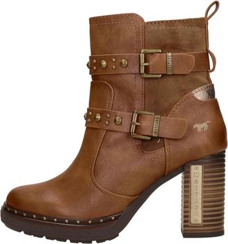 Mustang Enkellaarsjes Hak - Dames - Laarzen met Hak - Bruin - 36 EU - Leer - Schoenen