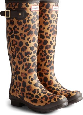 Hunter Womens Original Tall Leopard Boot Rubber Print/Chocolate Brown Wellington Boots - Multicolour - Size UK 7