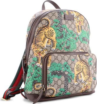 Gucci Zip Pocket Bengal Print GG Coated Canvas Medium backpack - Bruin