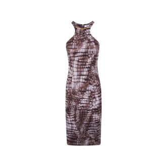 Elisabetta Franchi Midi-jurk met dierenprint - Dames - Casual kleedjes - Bruin - XL - Kleedjes